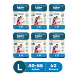 ELDURO Premium Range Adult Taped Diaper Pack of 6 (Large, 10 Pieces Per Pack 60 Pieces)