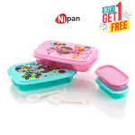 Nipan Buy 1 Get 1 Free Kids Lunch Box, Airtight Tiffin Snack Box with 1 Container & 1 Spoon for Girls Boys School, Classes, Sport, College (Pink, Aqua - Pack of 2)
