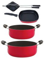 Nirlon 4 pcs of Red, Black Non-stick Kitchen Cookware Essential Set with Bakelite Handle Standard