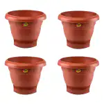 Rishta Eco Planters - 12 Inch HDPE Pots with Madhubani Art + Tray for Living room, Bedroom - Pack 4