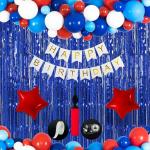 SPECIALYOU.IN Birthday decoration items kit with Blue and Red balloons for decoration, foil curtains for birthday decoration, Balloons for decoration, foil fringe curtain for decoration - 48 pc