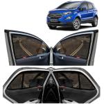 Kingsway Car Magnetic Sun Shades Curtains for Ford Ecosport, Model Year : 2017 - 2021, Half Cut in Front Window, Color : Black, Cotton Mesh, Complete Set of 4 Piece