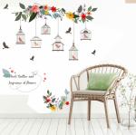 Multicolor PVC Vinyl Birds Cage in A branch Self Adhesive Sticker 75 x 100 cm
