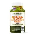 Nature Life Nutrition Alfalfa Calcium Citrate Malate with Magnesium, Zinc, D, K2 & B12 - 120 Veg Tablets for Men & Women