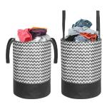 PrettyKrafts Black Folding Round Laundry Basket for Clothes with Handle,45 L,(Set of 2)