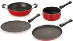 Nirlon 4 pcs of Red and Black Non-stick Kitchen Cookware Essential Set, Standard