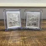 RITUALISTIC 999 Silver Mini Frames Pack of 2 Combo Lord Ganeshji & Goddess Laxmiji 999 Silver Frames 7x6 Cm | Pooja Room,Office,Home Wall Art | Corporate Gifting | Tabletop Stand