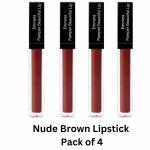 EMMERA PAMPER BEAUTIFUL MATTE LIPSTICK | TRANSFERPROOF, MATTE FINISH, LONG LASTING, SMUDGE PROOF & WATERPROOF, VEGAN | 4.5 ML LIQUID | COLOR - NUDE BROWN | PACK OF 4
