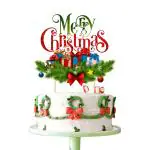 Zyozique Merry Christmas Cake Topper | Christmas Cake Decoration | Merry Christmas Theme Cake Topper | Red & Green Merry Christmas Cake Topper