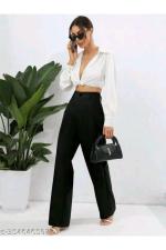 GOGA VEER CREATION Women's Lycra Polyester Stretch Pants - Comfortable, Slim Fit Trousers for Casual and Active Wear (Colour - Black) (Size - L)