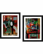DECOR ADVENTURES Lovers and Guitar, Bottle, Fruit Dish and Glass by Pablo Picasso Wall Painting 16 x 21 Inch (Set of 2)