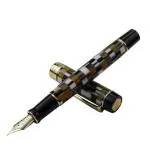GOLD LEAF Jinhao 100 Centennial 14K Gold Fountain Pen Fine Nib, Brown Resin Checkerboard Gift Pen