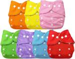 Mom's Pride Multicolor Polyurethane Laminate Reusable Solid Pocket Cloth Diapers Without Inserts (Pack Of 7)
