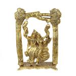 Radha Krishna on a swing carved in Antique Golden Finish Showpiece in Metal by Handicrafts Paradise - 11.75 inches