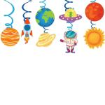 Festiko Space, Astronaut Happybirthday Theme Party Decoration Swirls With Cutouts For Ceiling, Space, Astronauts Party Favors For Kids Birthday Decoration (8 Pcs Cutout With Swirls)