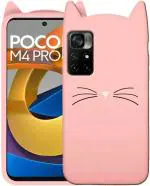 Xykos Pink Silicon Rubber Ultra Slim Soft Cat Kitty Mobile Back Case Cover for Poco M4 Pro 5G