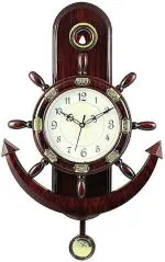 Shrijay Analog 33 cm X 26 cm Wall Clock (Black, Brown, With Glass, Pendulum)