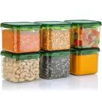 NMC Unbreakable Air Tight Square Plastic Containers Set for Kitchen Storage 500 ml Kitchen Container, Storage Containers, Container Sets, Plastic Grocery Container (PACK OF 6) (Green)