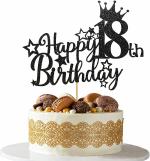 Zyozique 18th Birthday Cake Topper - Birthday Decorations for Girls Boys Glitter Black