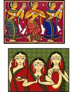 DECOR ADVENTURES Gopika and Worshiping Women by Jamini Roy Wall Painting 14 x 18 inch (Set of 2)