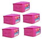 PerfectKrafts Cotton Saree Cover for wardrobe storage organizer | saree storage bags for women's wardrobe Pink (PACK OF 5)