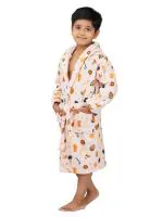 Rangoli Pizza-Theme 100% Cotton Kids Bathrobe, 400 GSM | Ultra-Soft, Super Absorbent Hooded Bathrobe for Boys and Girls I Peach, 3 to 4 Years