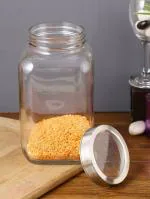3000 Ml Glass Cube Jar with Metal Air-Tight Lid for Kitchen Food Storage Container