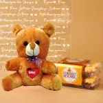 Ferrero Rocher Valentine Gift Combo with Rocher Chocolate 200 g (Pack of 16 Pieces) and A Beautiful Teddy