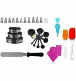 NIJAMRUT SHREE SADGURU CREATION Steel Round Cake Molds, Cake Nozzle with Coupler, Piping Bag, Icing Spatula, Measuring Cups and Spoon, Brush, Spatula and Scrapper