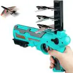 Pluspicks Gun Toy with Air Battle 4 Paper Foam Glider Planes Kids Gadget for Fun Outdoor Sports Activity Catapult Pistol with Continuous Shooting Flyers
