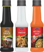 AACTUALA Pack of 3 (200g Each) Soya, White Vinegar, Red Chilli Sauces (600 g)