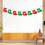 Zyozique Socks Themed Merry Christmas Hanging Banner Felt Garland for Christmas Indoor, Home, Wall