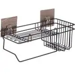 KARTUNBOX Self Adhesive Wall Hanging Shelves for Kitchen and Bathroom with Towel and Tissue Rack Stand, Wall Spice Rack Stand Stainless Steel for Bathroom Storage Organizer - Black Color
