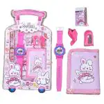 AMB 7 in 1 Stationery Set for Girls and Boys| Kids Return Gift 7 in 1 Cartoon School Items for Kids Pencils, Eraser, Sharpener, Watch, Wallet | Return Gift for Kids(Sweet cat)