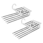 Kuber Industries Magic Pants Hanger|Stainless Steel 4 Layers Trousers Hanger|Closet Storage Organizer For Jeans|Scarves|Belts|Towels|Pack of 2 (White)