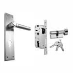 AKS Orbit Stainless Steel SS-304 8 Inch Plate One Side Key & Knob 60MM Cylinder Mortise Lever Door Handle Finish Satin SS