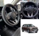 Oshotto SC-17 Fiber Leather Car Steering Cover Compatible with Hyundai Alcazar (Black, Grey)