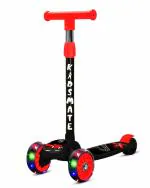 Kidsmate Rider Pro Kick Scooter with Broad PU LED Wheels | 3-Wheel Skating Scooter for Boys & Girls of Ages 6-12 Years | 5-Level Adjustable Height, and Easy Fold Design (Black)