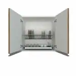 Invenzo Kitchen Storage Cabinet - Wall Mounted 2 Door Organizer with Glass Tray, Plate Tray & Dip Tray - Wood Grain Color (Medium)