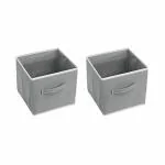 CRAFTY CRAFT Foldable Square Storage Bins Cubes Organizer Box with Side Handle I Non-Woven Fabric Storage Box for Home Organiser Kids Toys and Wardrobe Clothes (Pack of 2, Grey)