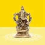 10Club 100% Pure Brass Lord Ganesha Idol for Home | 6.8 CM | Ganesh Murti | Unique Design for Desk, Car, and Home Decor | Yellow Antique Finish