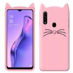 UNILORD Oppo A31 Pink Rubber Screen Protector 3D Cat Kitty Girls Back Case Cover