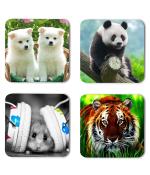 Whats Your Kick Animals Dogs Tiger Bears Rat Printed Set of 4 Coaster With Metal Stand