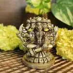 PUJACRAFT Brass Panchamukhi Hanuman Idol, Yellow 6 x 6 cm