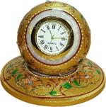 G-Srijan Attractive Meenakari Work Marble Table Clock Plate Watch showpiece 8cm Decorative Showpiece - 8 cm (Marble, Gold, Multicolor)