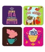 Whats Your Kick Tea Lover Cup of Tea Makes Everything Better Printed Set of 4 Coaster With Beautiful Metal Stand