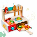 Cots and Cuddles Wooden Pizza Making Pretend Play Set with Oven for Kids | Complete Pizza Kit with Toppings, Rolling Pin, Cutter | Safe & Durable Toy for Kids