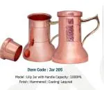 SEVOU Pure Copper Bedroom Water Bottle With Inbuilt Glass & Lili with Handle Design 1200 ml Bottle (Pack of 2, Copper, Brown, Copper).