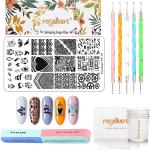 Royalkart Nail Art Kit for Girl By Royalkart Nail Stamping Plate With Nail Stamper Scraper,5 pcs Dotting pen Gift For Girl Flower Edition