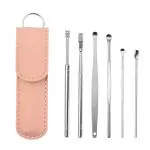 Adore 6 Pcs Ear Wax Cleaner - Reusable Ear Cleaner Tool Set with Storage Storage Leather Pouch(Pink)